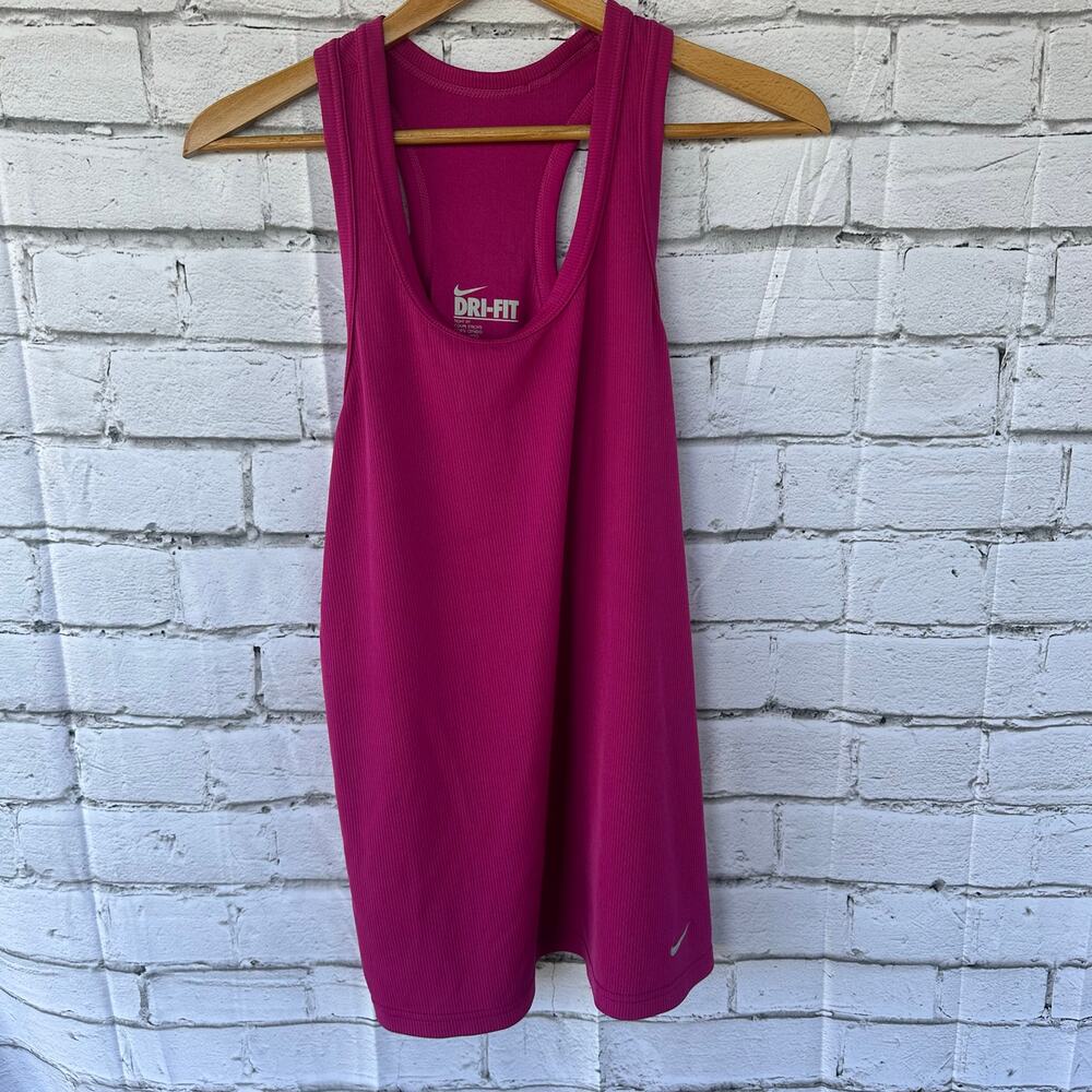 Preowned Nike Dri Fit Tight Fit Racerbank Workout Tank Fuchsia XL